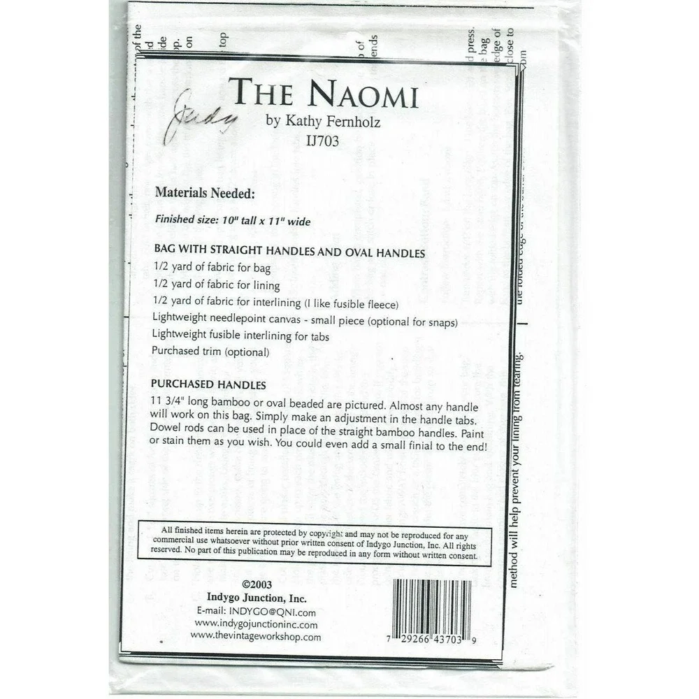 Kathy Fernholz The Naomi Tote Bag Sew‎ Pattern